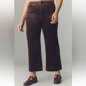 Maeve Colette Anthropologie Brown Corduroy Wide Leg Crop Pants Scallops 22W
